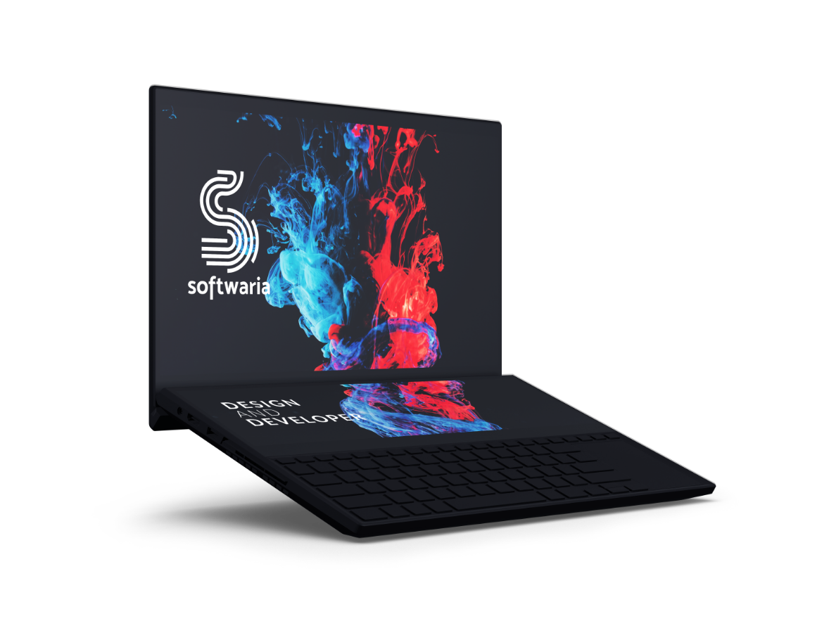 mockup de una laptop con el imagotipo de Softwaria